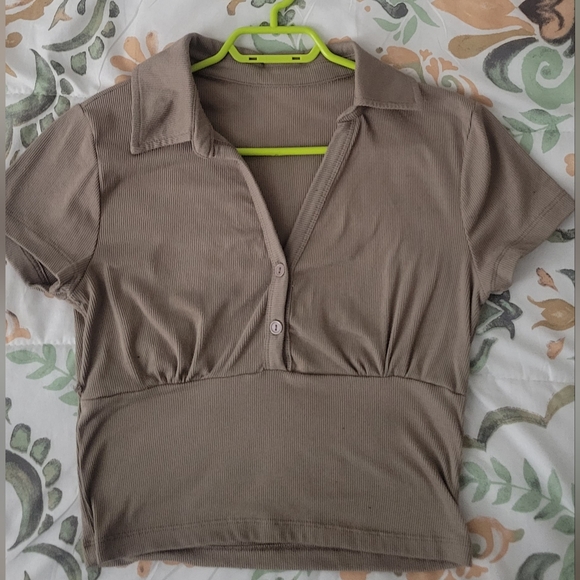 Button beige brown corset style  top - Picture 1 of 1